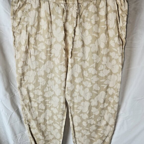 GAP, long, baggy, pants, beige & cream, elastic waist, linen, size XL - Picture 1 of 16